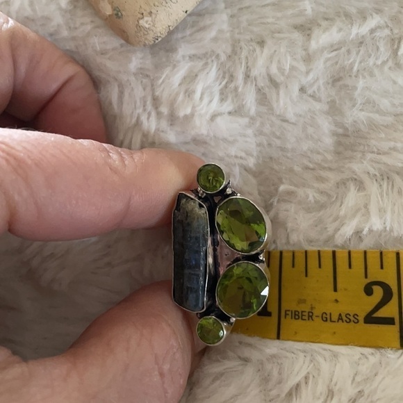 Kyanite Peridot Ethnic Handmade Ring Stamped 925 - Picture 4 of 6